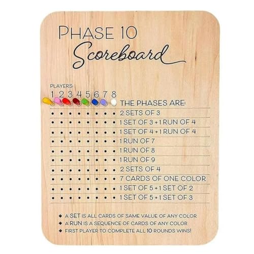 Boddceto Phase 10 Score Board - Phase Ten Scorecard und Rundentracker Phase 10 Karten Spiel Score Sheets Klassische Brett- und Kartenspiele von Boddceto