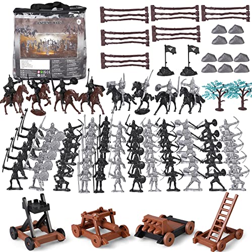 Boderam Mittelalterliche Ritter Spielzeug 110PCS Alte Soldaten Krieger Figuren Spielzeug Armee Männer Action Figure Playset Kunststoff Militärische Basis Set Spielzeug mit Kavallerie Pfeil Turm von Boderam