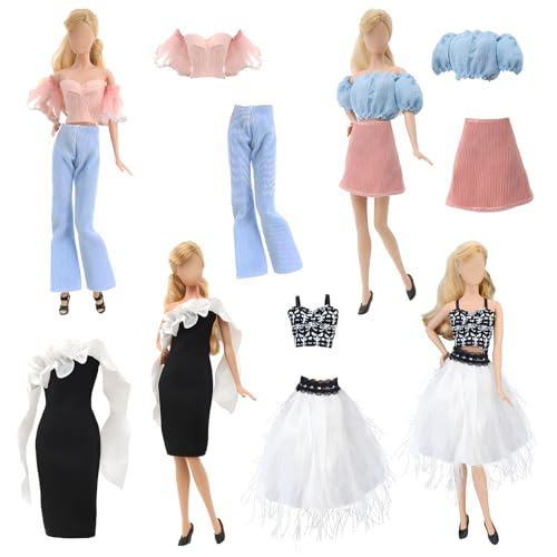 4 Sätze Puppe Kleidung und Zubehör Anzüge, 11.5 Zoll Puppe Freizeitkleidung Outfits Set mit 1 Mode Kleid 3 Kurze Tops 2 Röcke und 1 Hose für Mädchen Weihnachten Geburtstag Geschenke von Bodorma