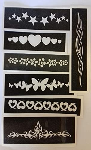 30 x Armband-Schablonen für Glitzer-Tattoos/Airbrush/Henna (gemischt) Delfin Herz Blume Verkauf von Body Art Desire