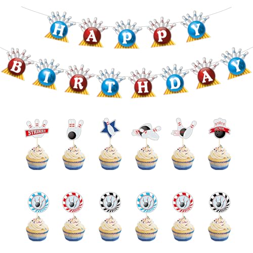 Bowling-Thema Geburtstagsbanner, Happy Birthday Bowling Cupcake Top Cover, Indoor Sport Geburtstag Party Dekoration von Boerni