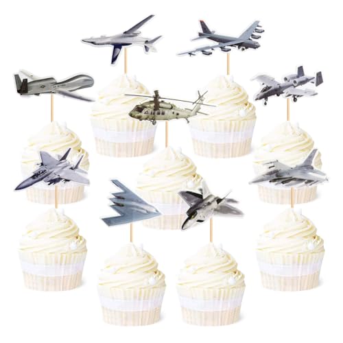 Cupcake-Topper mit Air-Force-Motiv, Flugzeug-Cupcake-Picks, Militärflugzeug, Flugzeug, Jet-Flugzeug, Party-Kuchendekoration (18 Stück) von Boerni