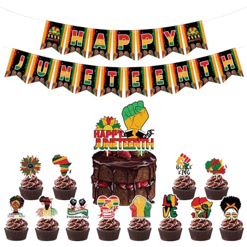 Juneteeth Banner 19. Juni Kuchen Cupcake Topper Schwarz Geschichte Monat Party Supplies Juneteenth Unabhängigkeitstag Dekoration von Boerni