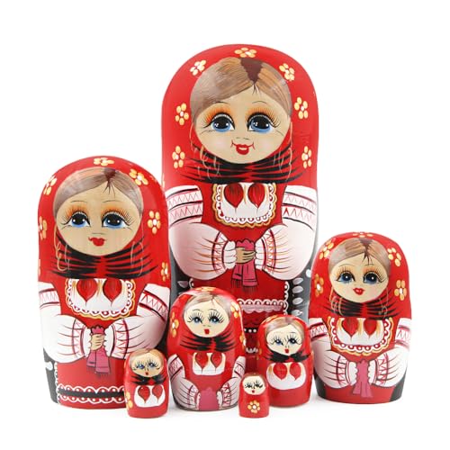 Set von 7 roten Mädchen Matroschka-Mädchen,Traditionelle Mädchen Blume Holz Russische Puppe Matryoshka Puppen Babushka Stapelspielzeug für Kinder Geschenk Geburtstag Zuhause Weihnachtsfeier Dekor Set von 7 roten Mädchen Matroschka-Mädchen,Traditionelle Mädchen Blume Holz Russische Puppe Matryoshka Puppen Babushka Stapelspielzeug für Kinder Geschenk Geburtstag Zuhause Weihnachtsfeier Dekor von Boerni