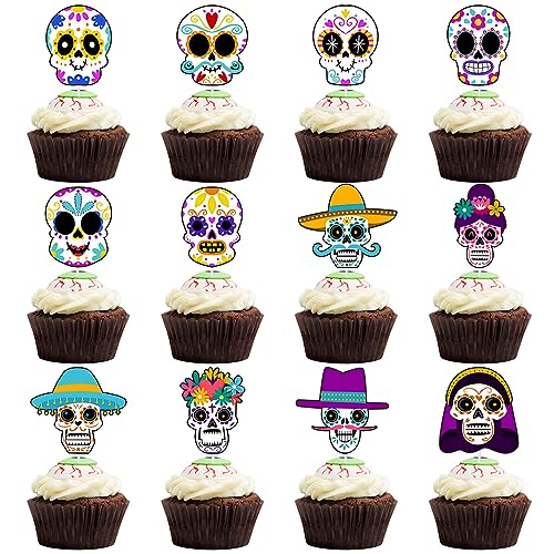 Sugar Skull Cupcake Topper, Tag der Toten, mexikanische Fiesta-Dekoration (24 Stück) von Boerni