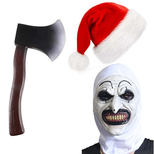 Bofeiya 3 Stück Art The Clown Kostüm Zubehör Clown Maske Gruselige Clown Gesichtsmaske Roter Hut für Weihnachten Cosplay von Bofeiya