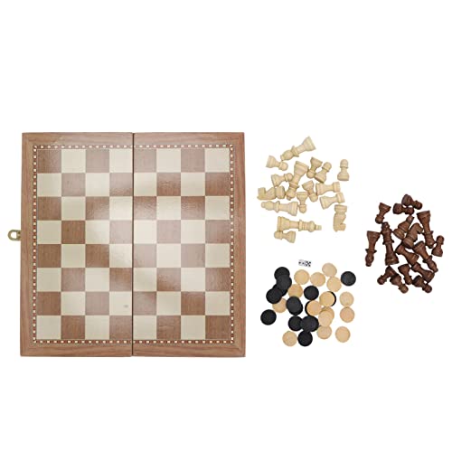 3-in-1-Schachfiguren-Set, faltbares Holzschachbrett mit Dame, Lernspielzeug für Kinder und Erwachsene, Kiefernholzmaterial, Größe 29 x 29,5 cm von Bognajin