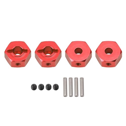 Bognajin 4 Stück professioneller 12-mm-Rad-Sechskant-Nabenadapter aus Aluminiumlegierung für RC-Autos, verbessert Leistung und Stabilität, einfache Installation, hoch, passend für 1/10 (Red) von Bognajin