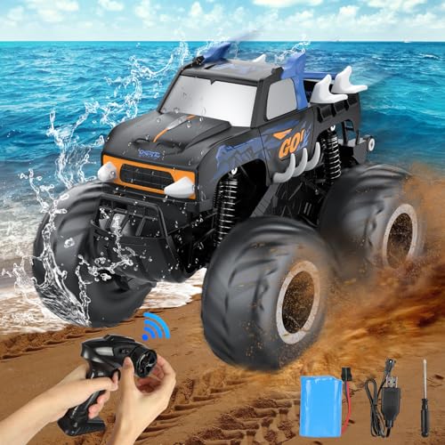 Amphibienfahrzeug Ferngesteuert Auto für Kinder 1:16, Offroad RC Auto Kinder, Monster Truck, Ferngesteuertes Off-Road Spielzeugauto für Kinder 4 5 6 7 8 9 10 Jahre Kindergeschenke; 2,4GHz; 20KM/H von Bogseth