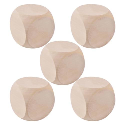 5X Würfel Aus Holz Mit Einfachen Würfeln Würfelwürfel Blank Plain Unlaint Wood Six Sided Blanko Holzwürfel,Blanko Holzwürfel Würfelwürfel Mit Runden Ecken,6-seitige Leere Quadratische Blöcke 60mm von Bohany