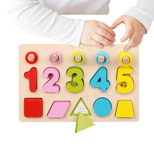 Bohany Holzzahlenbrett, Holznummer Puzzle,Form Sorter Number Board - Schulungsaktivität im Vorschulalter, lernende feinmotorische Fähigkeiten Lernspielzeug für Kinder über 3 Jahre alt von Bohany