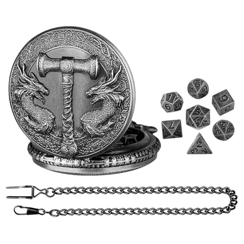 Bohany Pocket Watch Dice Set, Pocket Watch Dice - Einzigartige polyedrische Drachen -Metall -Würfel Vintage Pocket Watch Shell Hülle | Gothic Rollen Spielen Brettspielzubehör für Erwachsene Kinder von Bohany