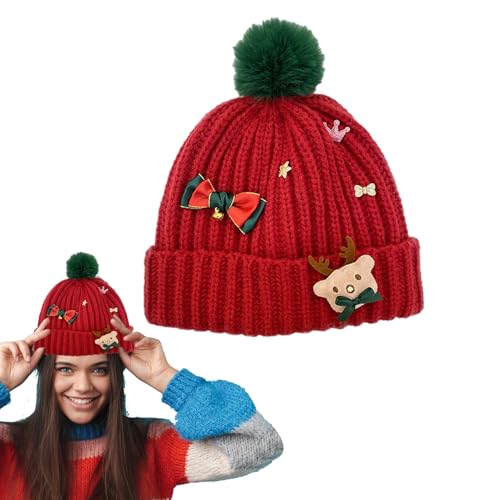 Bohany Weihnachtsmützen für Erwachsene, Weihnachtsmütze | Gestrickte warme Weihnachtsmützen | Häkelmütze, Weihnachtsmannmütze, Winterstrickmütze, Beanie-Mütze für Kinder ab 6 Jahren von Bohany