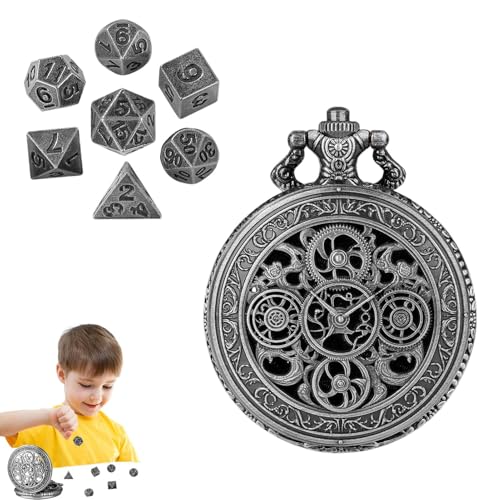 Bohany Winziges Rollenspiel-Würfelset, kleines Würfelset,Tragbare Würfelbrettspiele - Rollenspielwürfel, kleine polyedrische Würfel, Metallwürfel mit Taschenuhrgehäuse für Männer und Frauen von Bohany