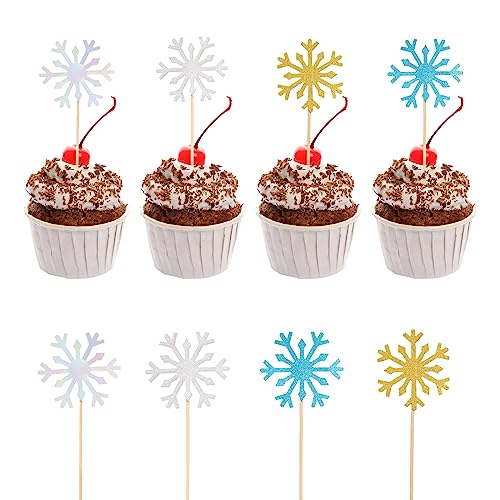 Bohrma Frozen Tortendeko Cupcake Topper,40 Stück Schneeflocken Fondant Muffins Tortendeko Glitzer Cake Topper für Kindergeburtstag Hochzeit Baby Dusche (Schneeflocken) von Bohrma