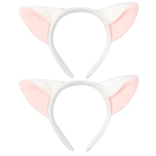 Bohue 2 Stück Fuchsohren Stirnband Cartoon Fuchs Halloween Haarreifen Plüsch Tier Ohren und Hörner Stirnband Halloween Kostüme Cosplay Party für Mädchen Jungen (Weiß) von Bohue