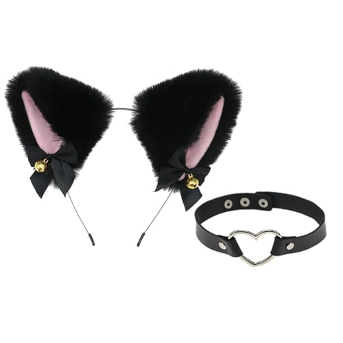 Bohue 2 schwarze Katzenohren Stirnband und Herz Leder Choker Katze Cosplay Kostüm Frauen Halloween Cosplay Zubehör für Mädchen und Frauen Bohue 2 schwarze Katzenohren Stirnband und Herz Leder Choker Katze Cosplay Kostüm Frauen Halloween Cosplay Zubehör für Mädchen und Frauen von Bohue
