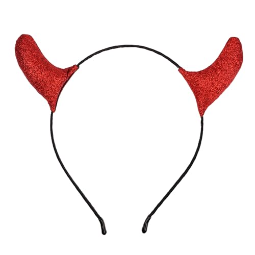 Bohue Halloween Teufelshorn Haarband Pailletten Stereo Teufelshorn Haarband Cosplay Zubehör Halloween Party Zubehör (Rot) von Bohue