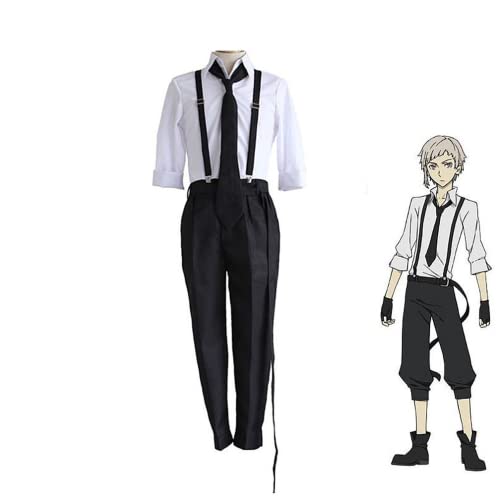 Anime Cosplay Kostüm Bungo Stray Dogs Nakajima Atsushi einheitliche Requisiten Full Set, für Halloween Karneval Weihnachtsfeier (Black,M) von Bokerom