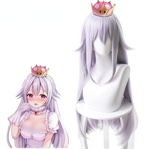 Anime Cosplay Perücke, Bowsette Booette Prinzessin Teresa Perücke, Graulila Langes Glattes Haar mit Gratis Perückenkappe, für Halloween, Party, Karneval, Nachtleben, Konzerte, Hochzeiten von Bokerom