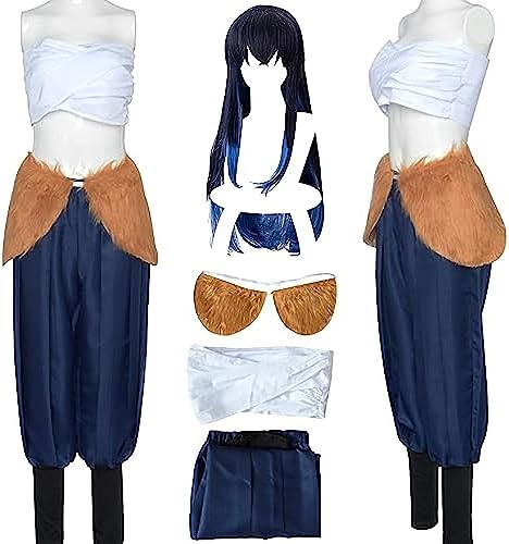 Anime Demon Slayer Hashibira Inosuke Cosplay Kostüm Halloween Party Outfit Anzug Mit Perücke (Blue(with Wig),S) von Bokerom