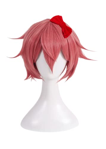 Anime Doki Doki Literature Club Cosplay Perücke, Sayori Pink Kurzhaar Rollenspiel Halloween Party Perücken + Perückenkappe Schmetterling Haarschmuck von Bokerom