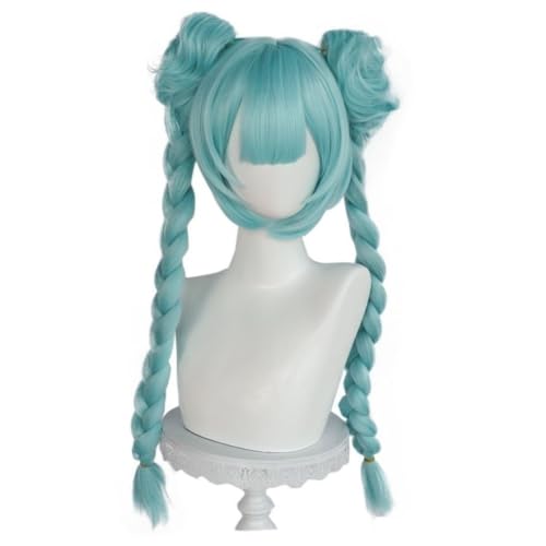 Anime Hatsune Miku Cosplay Perücke, Tiger Mund Clip Doppel Pferdeschwanz Geflecht Haar Hitzebeständige Synthetische Perücke Halloween Party Zubehör von Bokerom