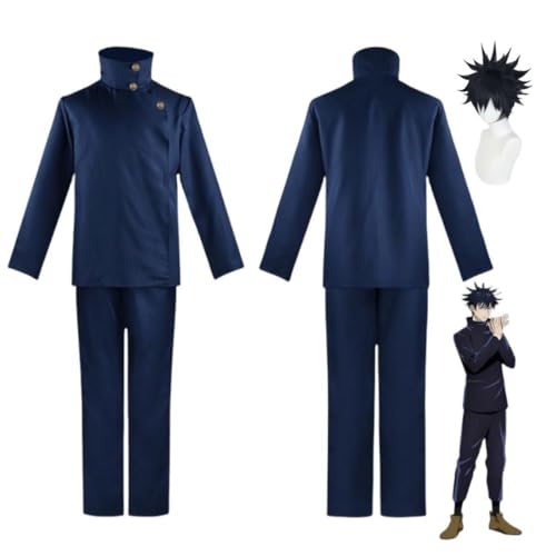 Anime Jujutsu Kaisen Fushiguro Megumi Cosplay Kostüm Uniform Outfit Halloween Party Anzug Mit Perücke (Blue,XXL) von Bokerom