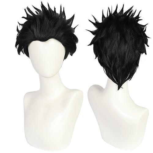 Bokerom Anime Jujutsu Kaisen Ryomen Sukuna Cosplay Perücke, Schwarze Kurzhaar Perücken, Rollenspiel Perücken Mit Perücke Cap, Für Party Halloween Requisiten Zubehör von Bokerom