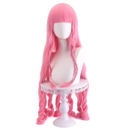 Anime ONE PIECE Perona Cosplay Perücke, Rosa Lange Lockige Haar Perücke, Halloween Kostüm Party Rollenspiel Perücke Mit Kostenloser Perücke Cap von Bokerom