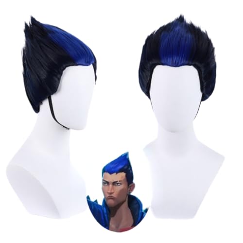 Bokerom Anime Spiel VALORANT Cosplay Perücke, Schwarz Blau Kurzes Haar Für Yoru, Rollenspiel Halloween Requisiten Zubehör Mit Perücke Cap von Bokerom