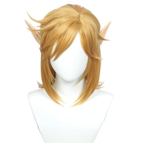 Bokerom Anime The Legend of Zelda Link Cosplay Perücke, Mit Ohren Blonde Kurzhaarperücken Halloween Kostüme Party Perücke Mit Perücke Cap Mit Perücke Cap von Bokerom