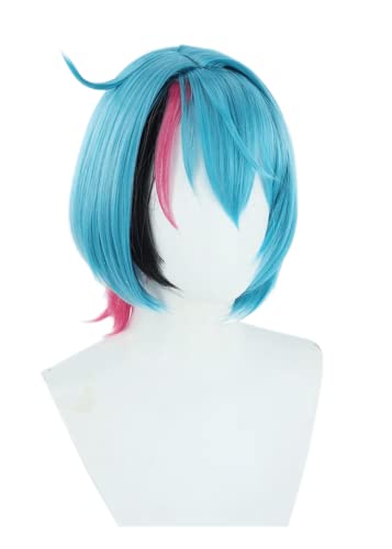 Anime Vtuber NIJISANJI EN ILUNA Kyo Kaneko Cosplay Perücke Blau Gemischt Rosa Kurzes Haar Halloween Kostüm Party Perücken mit Perücke Cap von Bokerom