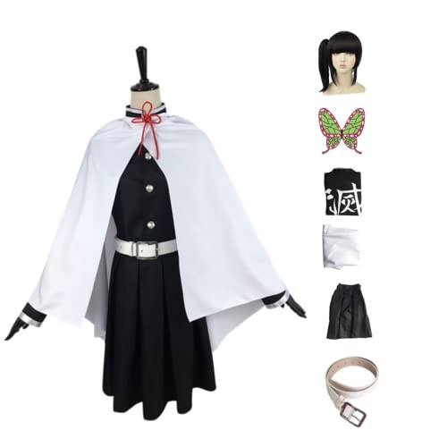 Bokerom Anime Cosplay Demon Slayer Kostüm für Tsuyuri Kanao Outfit Halloween Kimono Maid Kleid mit Perücke Schmetterling Haarschmuck (Green,M) von Bokerom