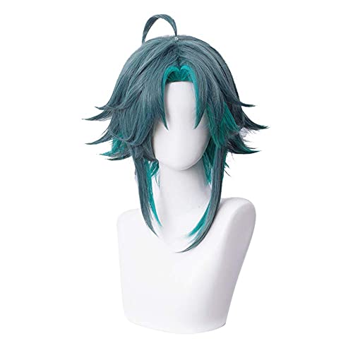 Bokerom Anime Cosplay Kostüm Perücke, Genshin Impact Perücke, Damen Mädchen Herren Jungen Lange Kurzhaar Perücken mit Perückenkappe, für Halloween, Party, Karneval, Nachtleben (Xiao) von Bokerom