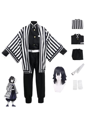 Bokerom Anime Demon Slayer Cosplay Kostüm für Iguro Obanai Outfit Halloween Party Kimono Streifen Uniform mit Perücke (Obanai,M) von Bokerom