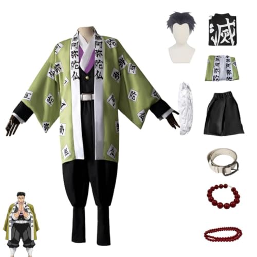 Bokerom Anime Demon Slayer Himejima Gyomei Cosplay Kostüm Halloween Outfit Party Kimono Uniform Full Set +Perücke (Full Set,L) von Bokerom