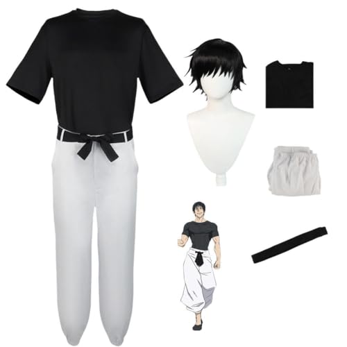 Bokerom Anime Jujutsu Kaisen Fushiguro Toji Cosplay Kostüm Uniform Outfit Halloween Party Anzug Mit Perücke (white,XL) von Bokerom