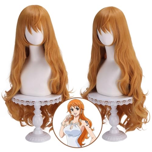 Bokerom Anime ONE Piece Nami Cosplay Perücke, Orange Welle Langes Haar Rollenspiel Halloween Kostüm Party Perücken Mit Perücke Cap von Bokerom