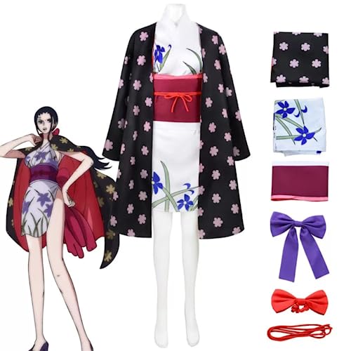 Bokerom Anime One Piece Cosplay Nico Robin Kimono Anzug Halloween Kostüm Party Cardigan Robe Mantel Set (6 Pcs,XS) von Bokerom