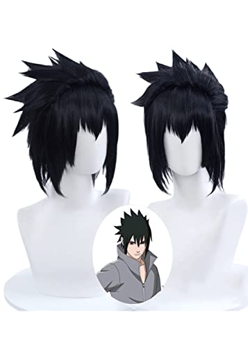 Bokerom Anime Sasuke Uchiha Cosplay Perücke, schwarz Kurzhaar Perücken Hitzebeständige synthetische Halloween Kostüm Party Perücken von Bokerom