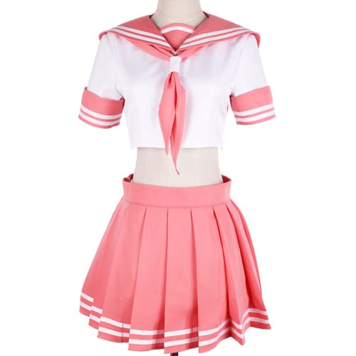 Bokerom Cosplay Kostüm Astolfo Damen JK Uniform Matrosenanzug Faltenrock Anime Schuluniformen Anzug Full Set, für Halloween, Party, Karneval, Nachtleben, Hochzeiten (Pink,L) von Bokerom