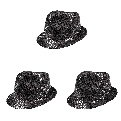 Boland 01295 - Hut Popstar sequins, schwarz (Packung mit 3) von Boland