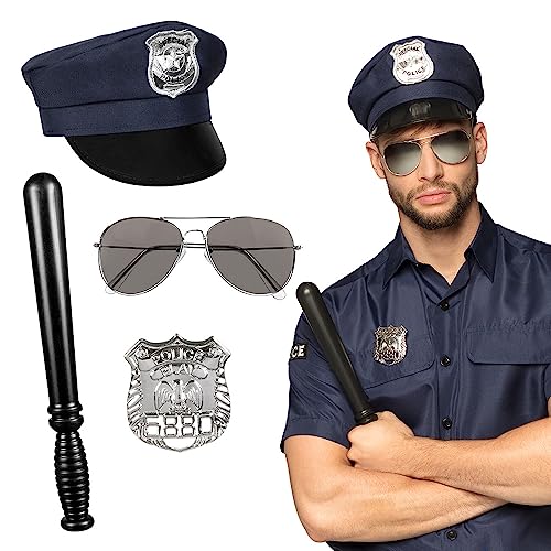 Boland 01410 - Polizei Set für Kostüme, Zubehör für Karneval, Kostüm-Set, Mütze, Brille, Abzeichen und Schlagstock, Mottoparty, JGA von Boland