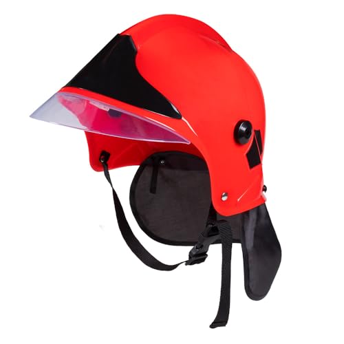 Boland 01411 - Feuerwehr-Helm, Rot-Schwarz, für Erwachsene, verstellbare Größe, mit Visier, Kostüm, Karneval, Mottoparty von Boland