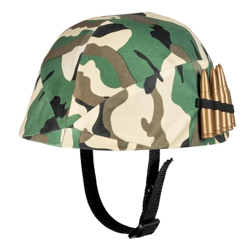 Boland 01413 - Militär-Helm für Kinder, Camouflage, Tarnfarben, verstellbare Größe, mit Munition, Soldat, Army, Kostüm, Karneval, Mottoparty von Boland