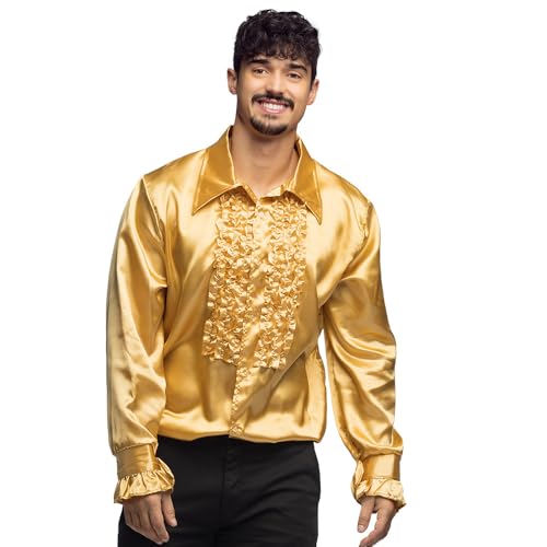 Boland- Disco Hemd mit Rüschen, Gold, für Herren, Kostüm, Party Shirt, Schlagermove, 70er Jahre, Mottoparty, Karneval , XL , Gold von Boland