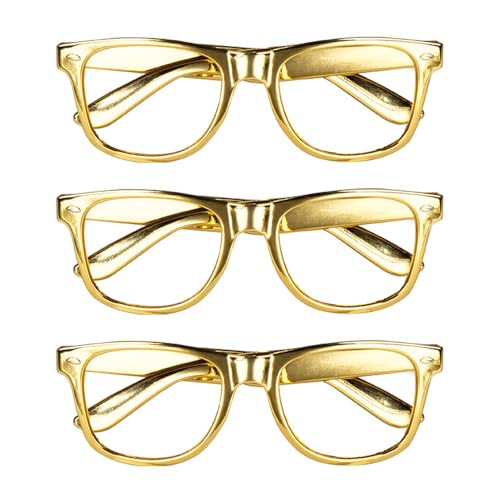 Boland 02627 - Partybrillen Gold, 3 Stück, Spaßbrille, ohne Sehstärke, Rapper, Star, Accessoire, Mottoparty, Karneval Boland 02627 - Partybrillen Gold, 3 Stück, Spaßbrille, ohne Sehstärke, Rapper, Star, Accessoire, Mottoparty, Karneval von Boland