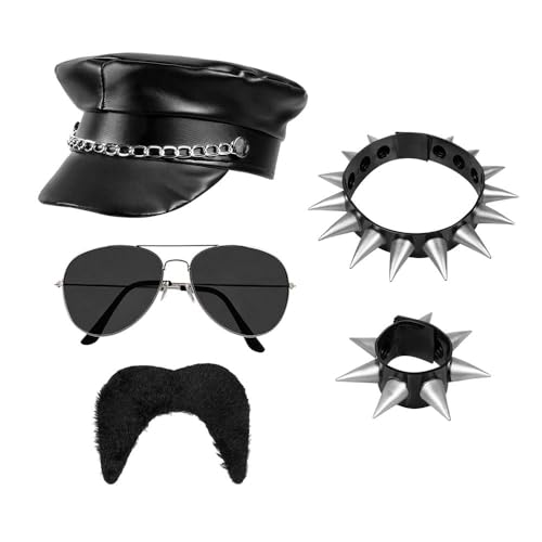 Boland 33208 - Rocker Set für Kostüme, Zubehör für Karneval, Kostüm-Set, Mütze, Kette, Armband, Bart und Partybrille, Mottoparty, JGA von Boland