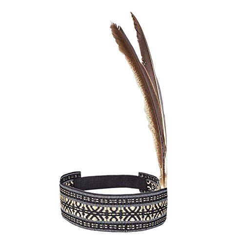 Boland 44092 - Stirnband Indianerin Weise Frau, beige-schwarz, dehnbar, mit Federn, Squaw, Wilder Westen, Kostüm, Karneval, Mottoparty von Boland